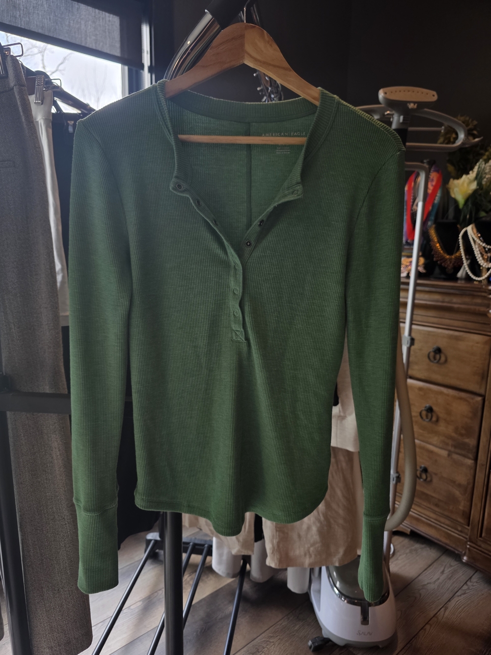 American Eagle Outfitters Forest Green Long-Sleeve Henley
